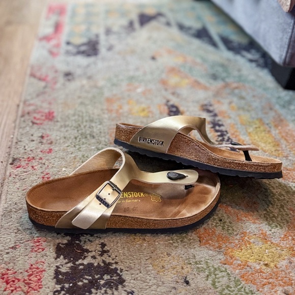 Birkenstock Gold Thong Sandals with Buckle - Picture 5 of 7